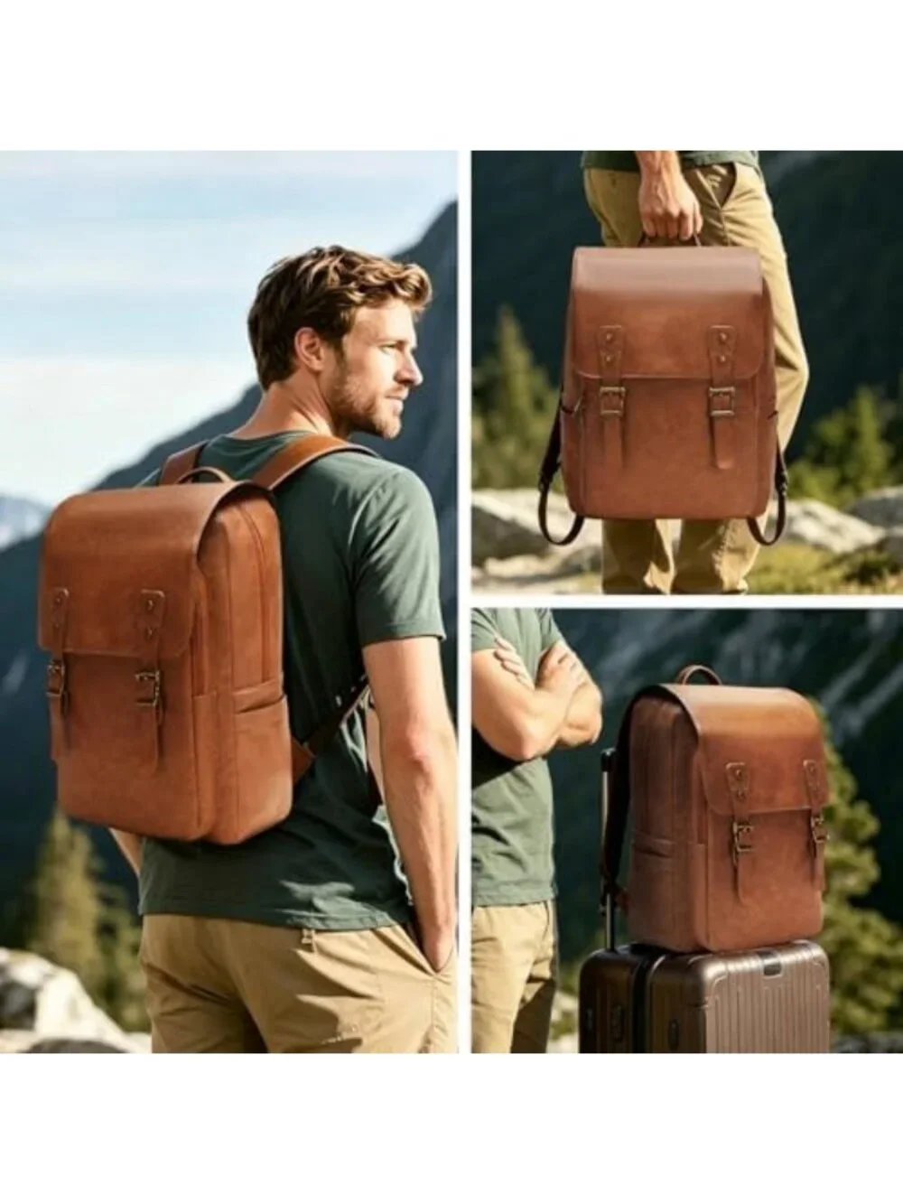 Vintage Waterproof Leather Backpack for Men & Women, 15.6